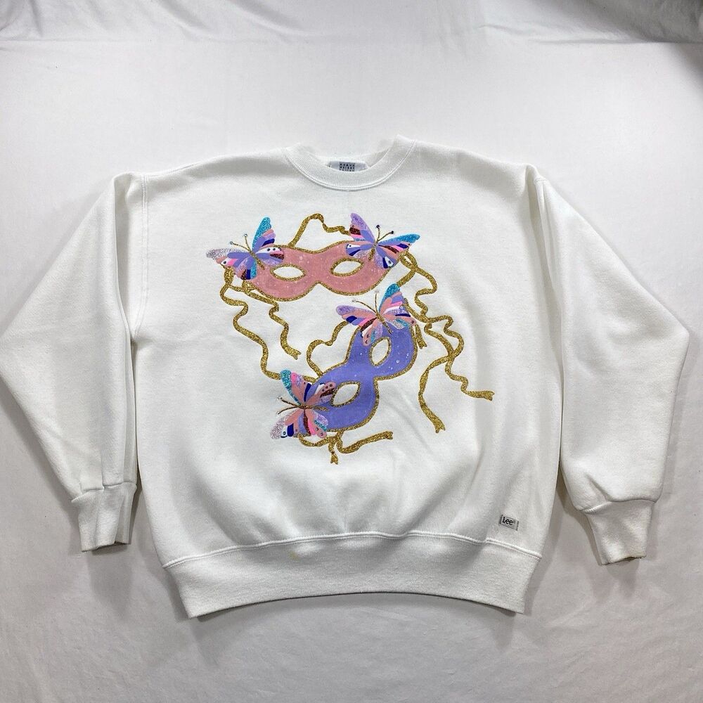 Vintage Lee Masks Sweatshirt Masks Womens Large White Painted USA 90s